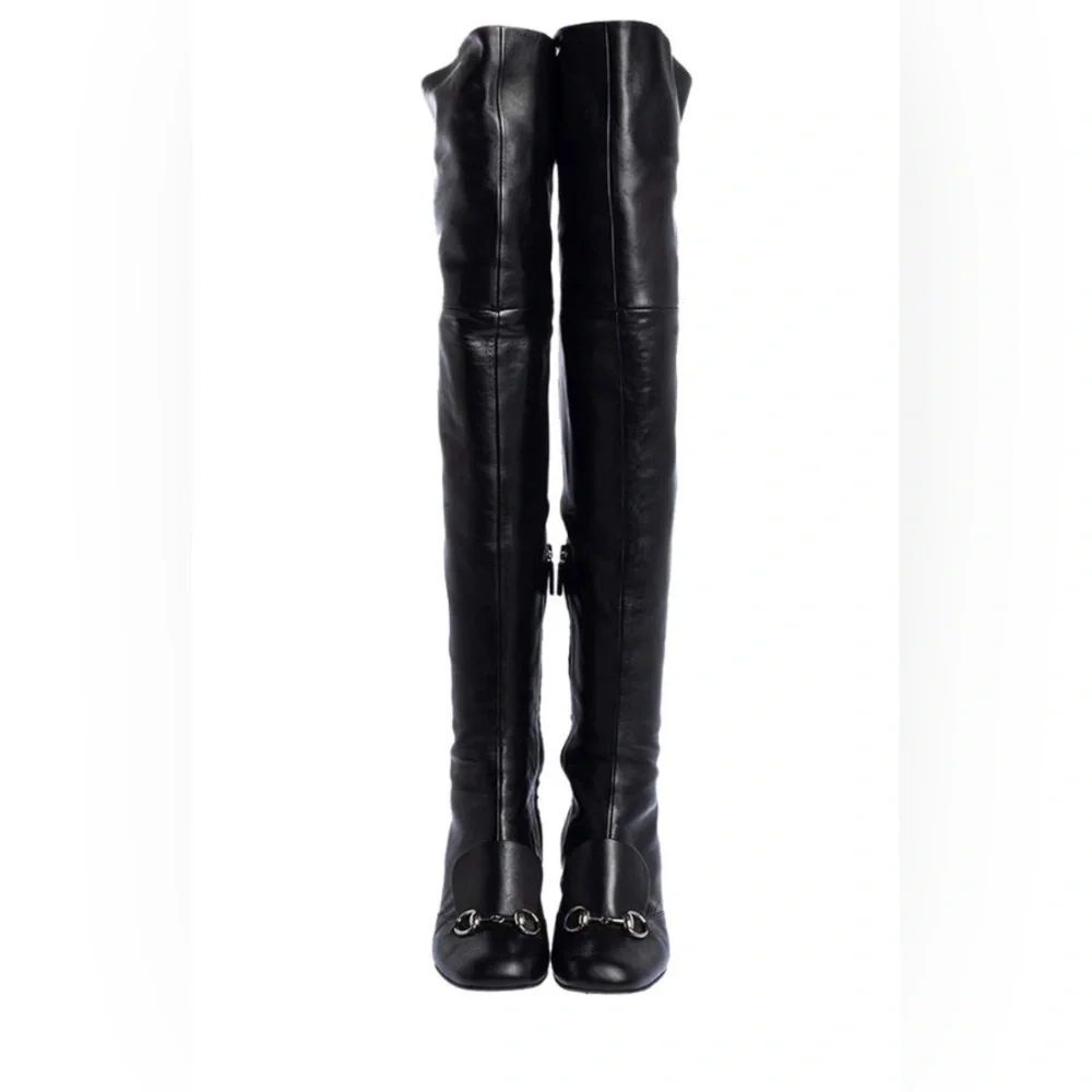 STUNNING & RARE ✨ Gucci Black Leather Lillian Over-The-Knee Horsebit Boots